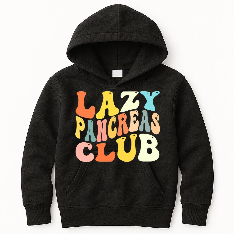 Lazy Pancreas Club T1D Retro Groovy Diabetes Awareness Kids Hoodie