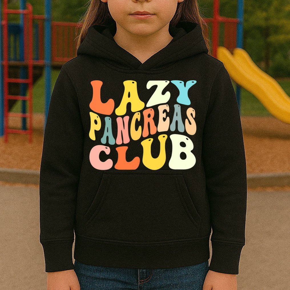 Lazy Pancreas Club T1D Retro Groovy Diabetes Awareness Kids Hoodie