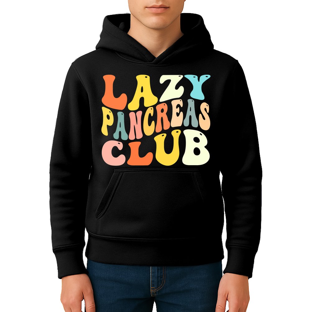 Lazy Pancreas Club T1D Retro Groovy Diabetes Awareness Kids Hoodie