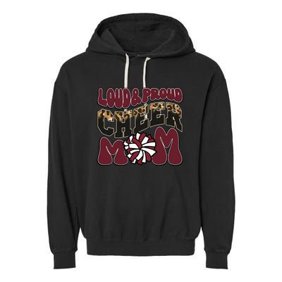 Loud Proud Cheer Mom Maroon Team Leopard Funny Cheer Crew Garment-Dyed Fleece Hoodie