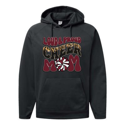 Loud Proud Cheer Mom Maroon Team Leopard Funny Cheer Crew Performance Fleece Hoodie