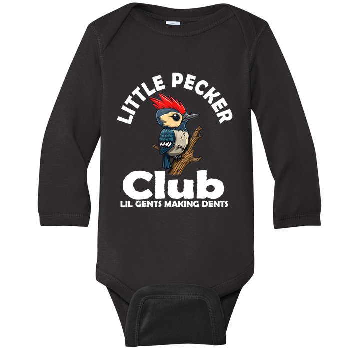 Little Pecker Club Lil Gents Making Dents Funny Woodpecker Baby Long Sleeve Bodysuit