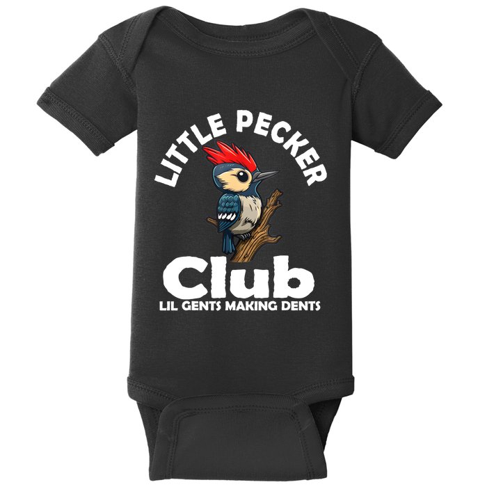 Little Pecker Club Lil Gents Making Dents Funny Woodpecker Baby Bodysuit