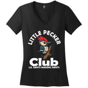 Little Pecker Club Lil Gents Making Dents Funny Woodpecker Women's V-Neck T-Shirt