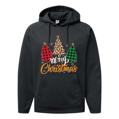 Leopard Plaid Christmas Tree Merry Christmas Tank Top Performance Fleece Hoodie