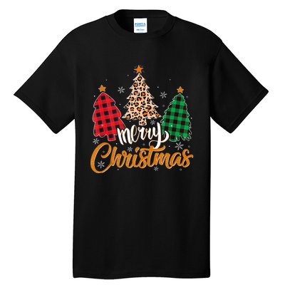 Leopard Plaid Christmas Tree Merry Christmas Tank Top Tall T-Shirt