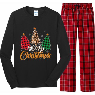 Leopard Plaid Christmas Tree Merry Christmas Tank Top Long Sleeve Pajama Set