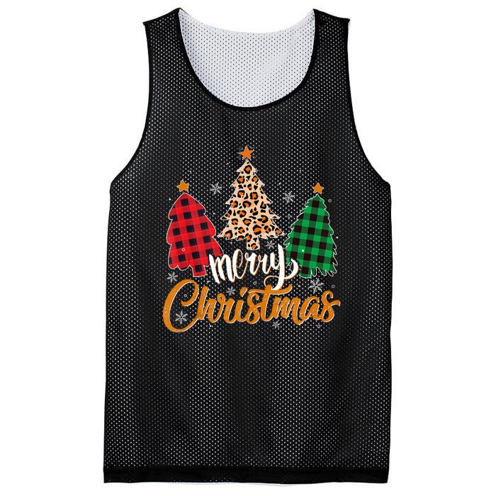 Leopard Plaid Christmas Tree Merry Christmas Tank Top Mesh Reversible Basketball Jersey Tank