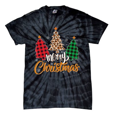 Leopard Plaid Christmas Tree Merry Christmas Tank Top Tie-Dye T-Shirt