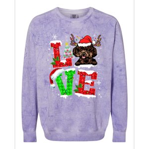 Love Poodle Christmas Tree Lights Dog Lover Santa Hat Xmas Gift Colorblast Crewneck Sweatshirt