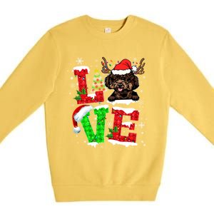 Love Poodle Christmas Tree Lights Dog Lover Santa Hat Xmas Gift Premium Crewneck Sweatshirt