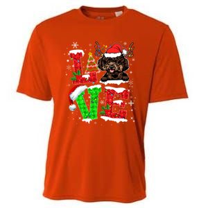 Love Poodle Christmas Tree Lights Dog Lover Santa Hat Xmas Gift Cooling Performance Crew T-Shirt