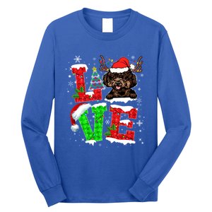 Love Poodle Christmas Tree Lights Dog Lover Santa Hat Xmas Gift Long Sleeve Shirt