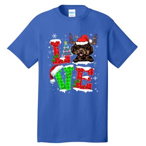 Love Poodle Christmas Tree Lights Dog Lover Santa Hat Xmas Gift Tall T-Shirt