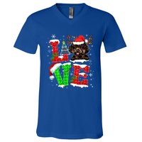 Love Poodle Christmas Tree Lights Dog Lover Santa Hat Xmas Gift V-Neck T-Shirt