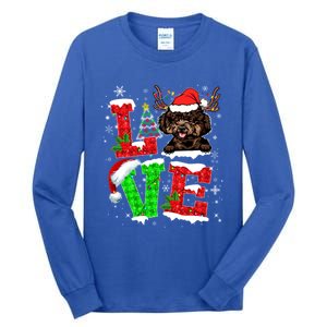 Love Poodle Christmas Tree Lights Dog Lover Santa Hat Xmas Gift Tall Long Sleeve T-Shirt