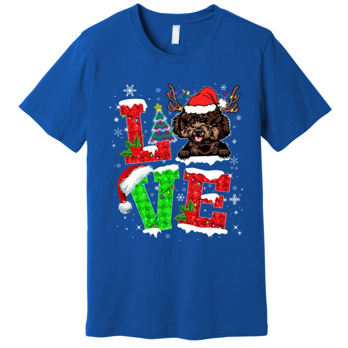 Love Poodle Christmas Tree Lights Dog Lover Santa Hat Xmas Gift Premium T-Shirt