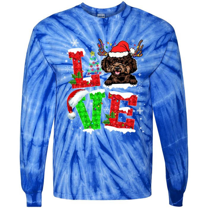 Love Poodle Christmas Tree Lights Dog Lover Santa Hat Xmas Gift Tie-Dye Long Sleeve Shirt