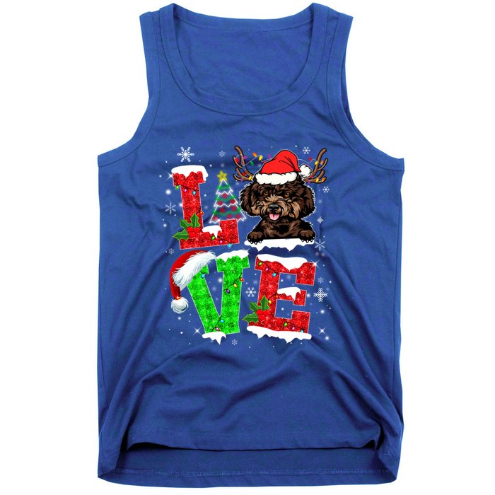 Love Poodle Christmas Tree Lights Dog Lover Santa Hat Xmas Gift Tank Top