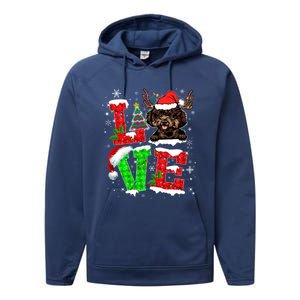 Love Poodle Christmas Tree Lights Dog Lover Santa Hat Xmas Gift Performance Fleece Hoodie