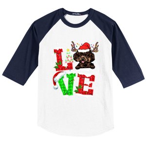 Love Poodle Christmas Tree Lights Dog Lover Santa Hat Xmas Gift Baseball Sleeve Shirt