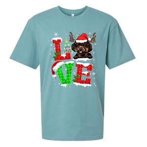 Love Poodle Christmas Tree Lights Dog Lover Santa Hat Xmas Gift Sueded Cloud Jersey T-Shirt