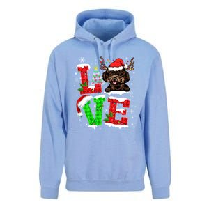 Love Poodle Christmas Tree Lights Dog Lover Santa Hat Xmas Gift Unisex Surf Hoodie