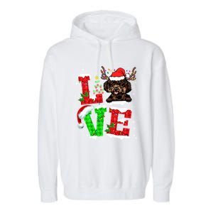 Love Poodle Christmas Tree Lights Dog Lover Santa Hat Xmas Gift Garment-Dyed Fleece Hoodie