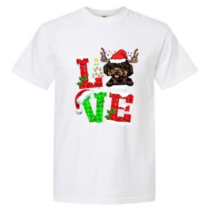 Love Poodle Christmas Tree Lights Dog Lover Santa Hat Xmas Gift Garment-Dyed Heavyweight T-Shirt