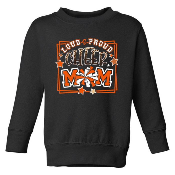 Loud & Proud Cheer Mom Orange Team Leopard Funny Cheer Crew Toddler Sweatshirt