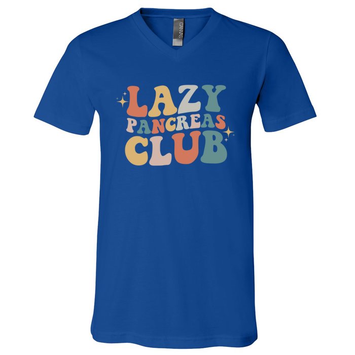 Lazy Pancreas Club Retro Diabetes Awareness Day Gift V-Neck T-Shirt