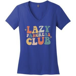 Lazy Pancreas Club Retro Diabetes Awareness Day Gift Women's V-Neck T-Shirt