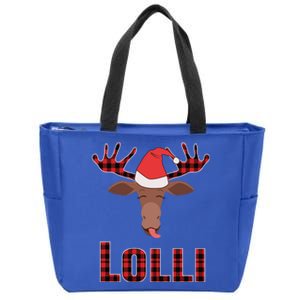 Lolli Pop Christmas Matching Family Group Moose Red Plaid Meaningful Gift Zip Tote Bag