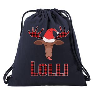 Lolli Pop Christmas Matching Family Group Moose Red Plaid Meaningful Gift Drawstring Bag