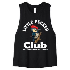 Little Pecker Club Lil Gents Making Dents Funny Woodpecker Women's Racerback Cropped Tank