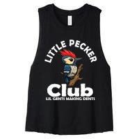 Little Pecker Club Lil Gents Making Dents Funny Woodpecker Women's Racerback Cropped Tank