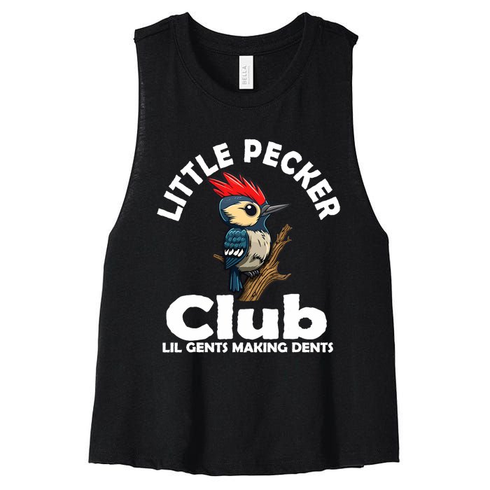 Little Pecker Club Lil Gents Making Dents Funny Woodpecker Women's Racerback Cropped Tank