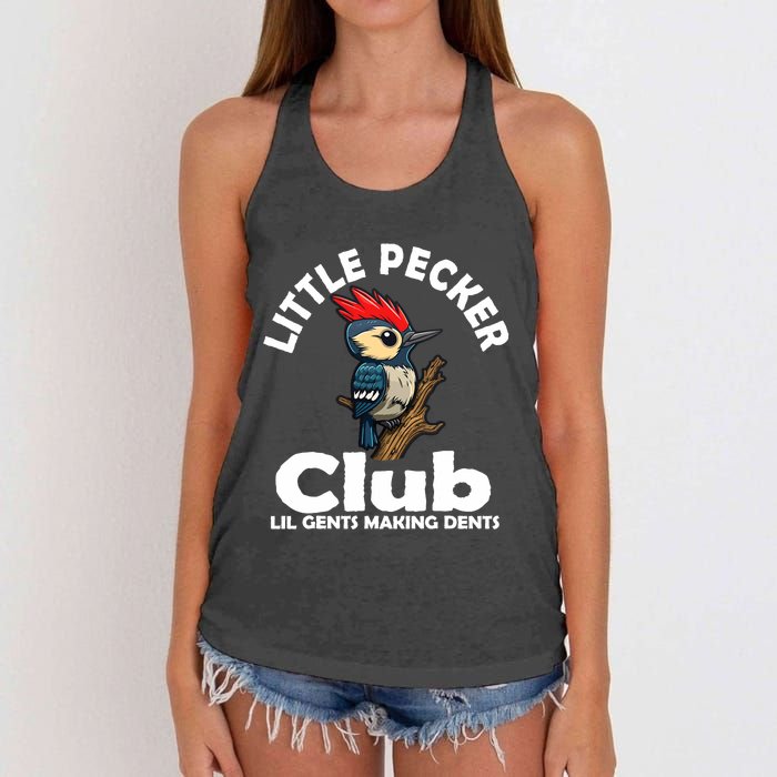 Little Pecker Club Lil Gents Making Dents Funny Woodpecker Women's Knotted Racerback Tank