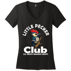 Little Pecker Club Lil Gents Making Dents Funny Woodpecker Women's V-Neck T-Shirt