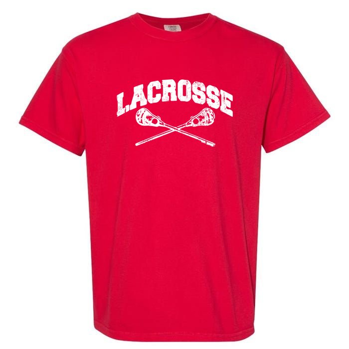 Lacrosse Player Coach Crossed Lax Sticks Vintage Garment-Dyed Heavyweight T-Shirt