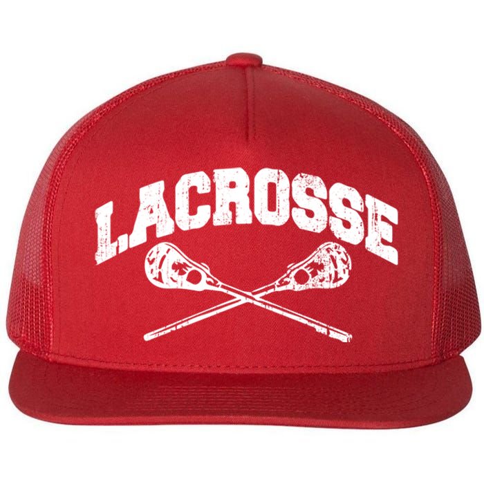 Lacrosse Player Coach Crossed Lax Sticks Vintage Flat Bill Trucker Hat