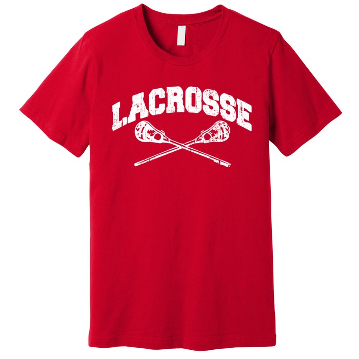 Lacrosse Player Coach Crossed Lax Sticks Vintage Premium T-Shirt