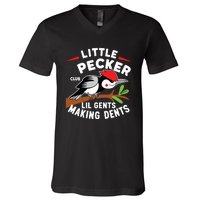 Little Pecker Club Lil Gents Making Dents Retro Woodpecker V-Neck T-Shirt