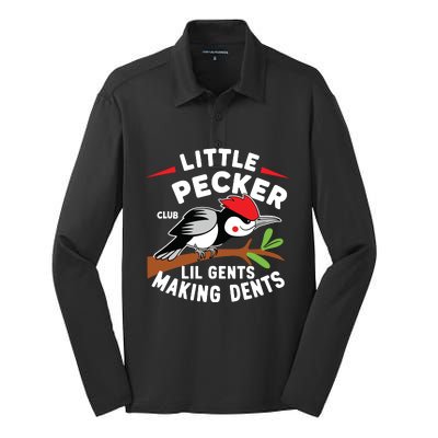 Little Pecker Club Lil Gents Making Dents Retro Woodpecker Silk Touch Performance Long Sleeve Polo