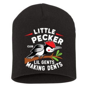 Little Pecker Club Lil Gents Making Dents Retro Woodpecker Short Acrylic Beanie