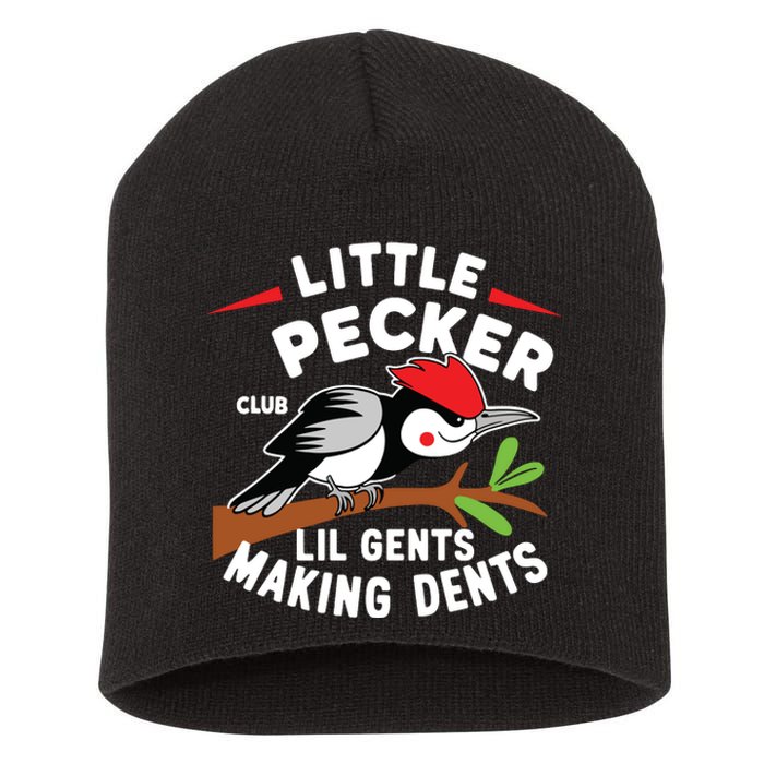 Little Pecker Club Lil Gents Making Dents Retro Woodpecker Short Acrylic Beanie