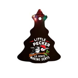 Little Pecker Club Lil Gents Making Dents Retro Woodpecker Ceramic Tree Ornament