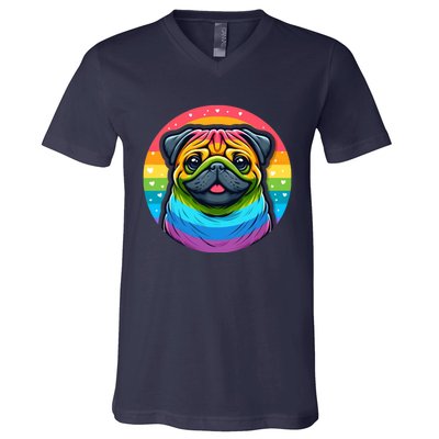 Lgbtq+ Pug Dog V-Neck T-Shirt