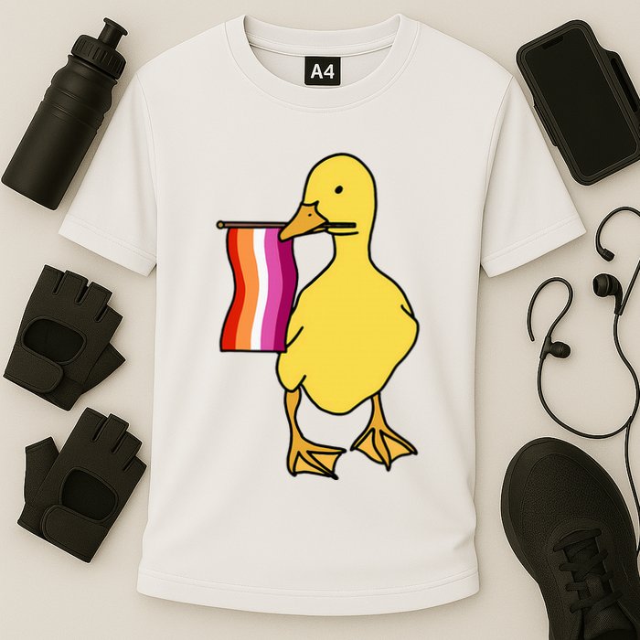 Lesbian Pride Duck Funny Lgbt Pride Cooling Performance Crew T-Shirt