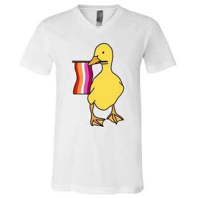 Lesbian Pride Duck Funny Lgbt Pride V-Neck T-Shirt